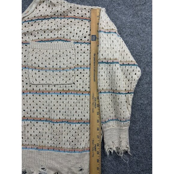 BKE Deconstructed Sweater Women's Large Beige Open Knit Fringe Western Pullover - Picture 5 of 7